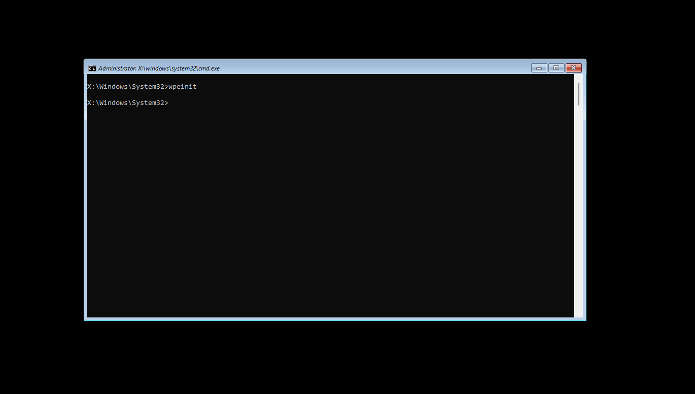 Terminal window showing cmd.exe prompt with a BitLocker-encrypted volume mounted as D: inside the Windows Recovery Environment.